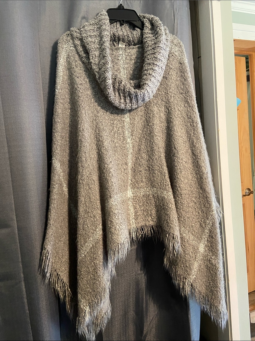 Charming Charlie Gray Cowl Neck Fringe Poncho